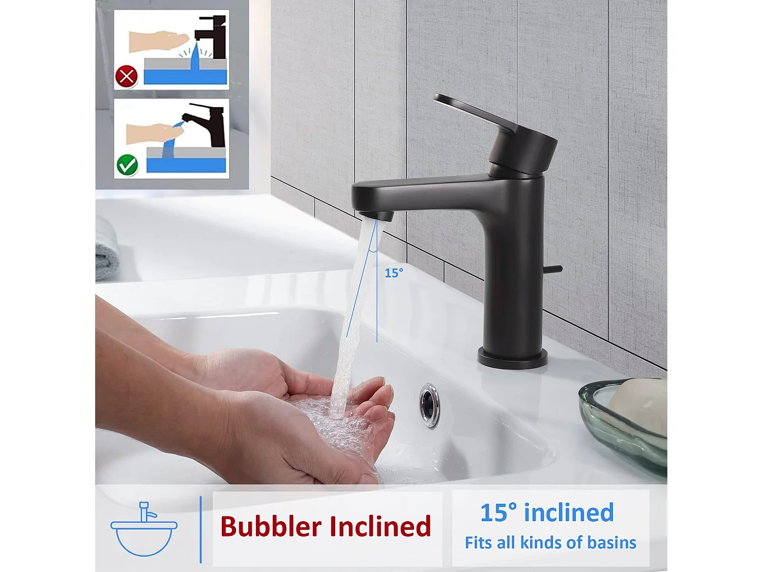 Cecipa max 2-teiliges Waschtisch-Mischbatterie mit Zugstangen-Ablaufgarnitur, Badezimmer-Wasserhahn mit Ablasshebel, gewöhnlicher Wasserhahn, Schwarz, EU-Modell