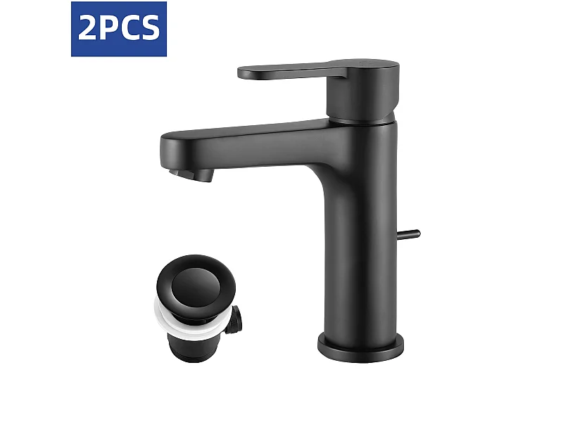 Cecipa max 2PCS Mitigeur de lavabo avec poubelle pop-up Robinet de salle de bain avec levier de vidange robinet ordinaire Noir,EU Modèle