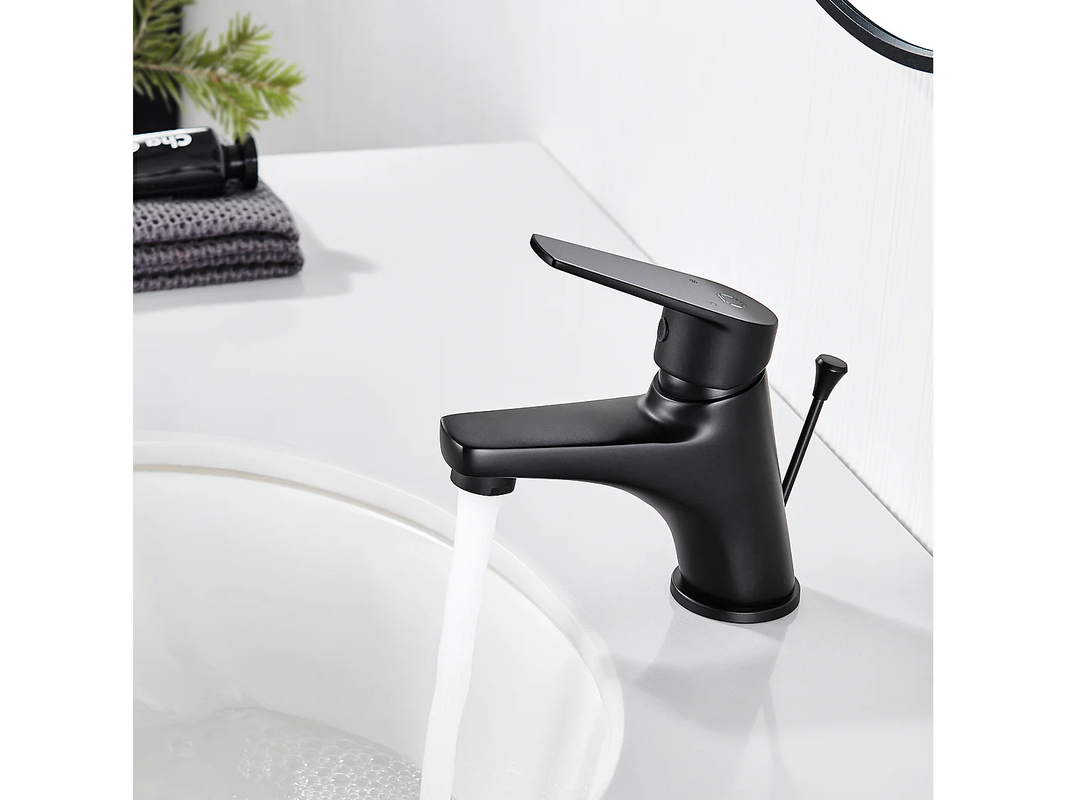 Cecipa max 2-teiliger schwarzer Badezimmer-Wasserhahn, Waschtisch-Wasserhahn mit herausziehbarer Ablaufgarnitur, Waschtisch-Mischbatterie aus Messing, EU-Modell