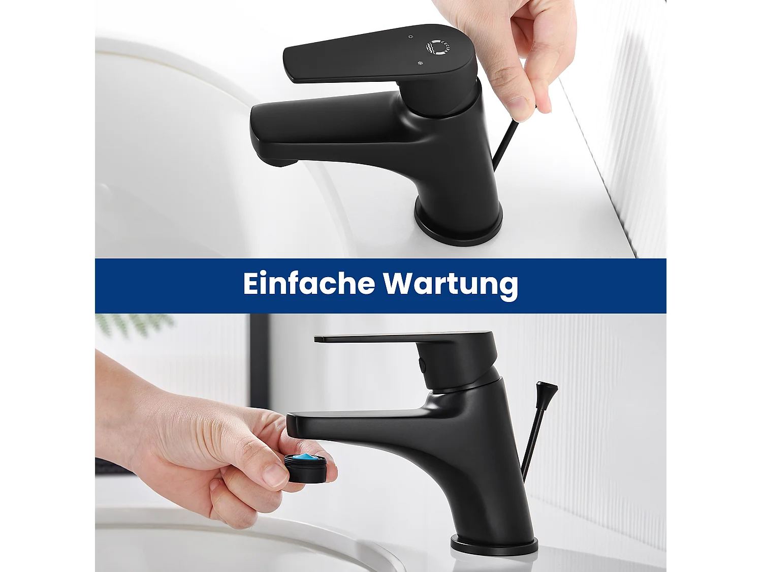 Cecipa max 2-teiliger schwarzer Badezimmer-Wasserhahn, Waschtisch-Wasserhahn mit herausziehbarer Ablaufgarnitur, Waschtisch-Mischbatterie aus Messing, EU-Modell