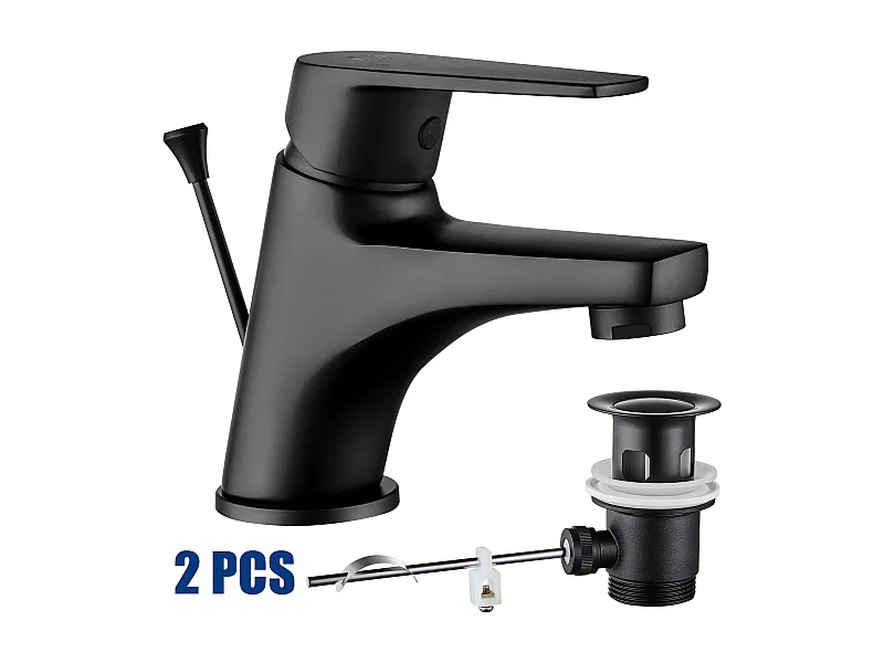 Cecipa max 2PCS Robinet de Salle de Bain Noir, Robinet de Lavabo avec Garniture de Vidage à Tirette, Mitigeur de Lavabo en Laiton,EU Modèle