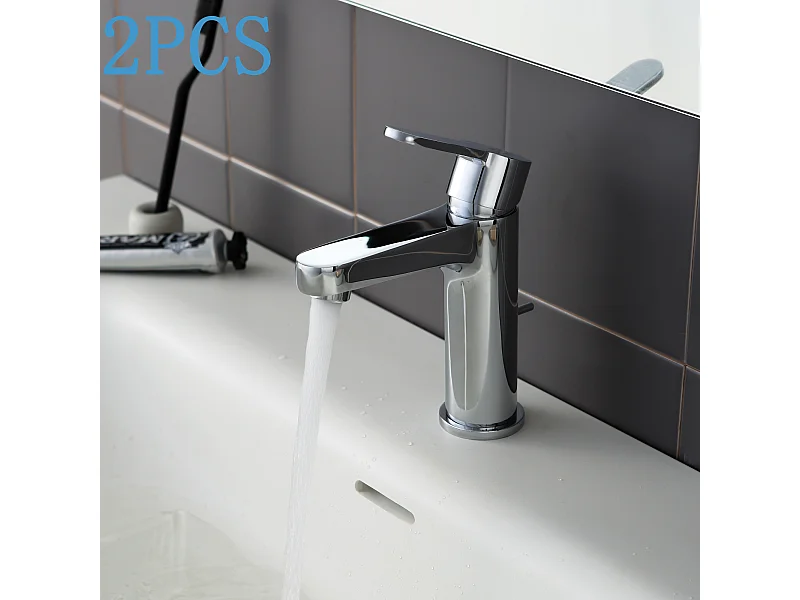 2PCS Cecipa max wastafelkraan chroom, badkamerkraan met automatische afvoer, wastafelmengkraan voor badkamer, EU-model