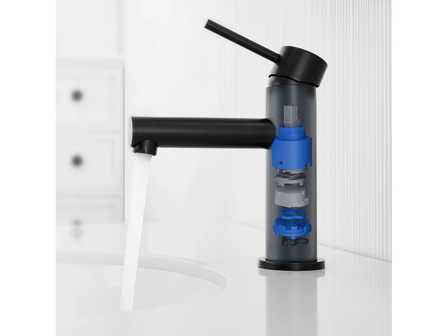 Cecipa max 2-teiliger schwarzer Waschtischhahn, Badezimmer-Waschbeckenhahn, Badezimmer-Waschbecken-Mischbatterie, Kalt- und Warmwasser, EU-Modell