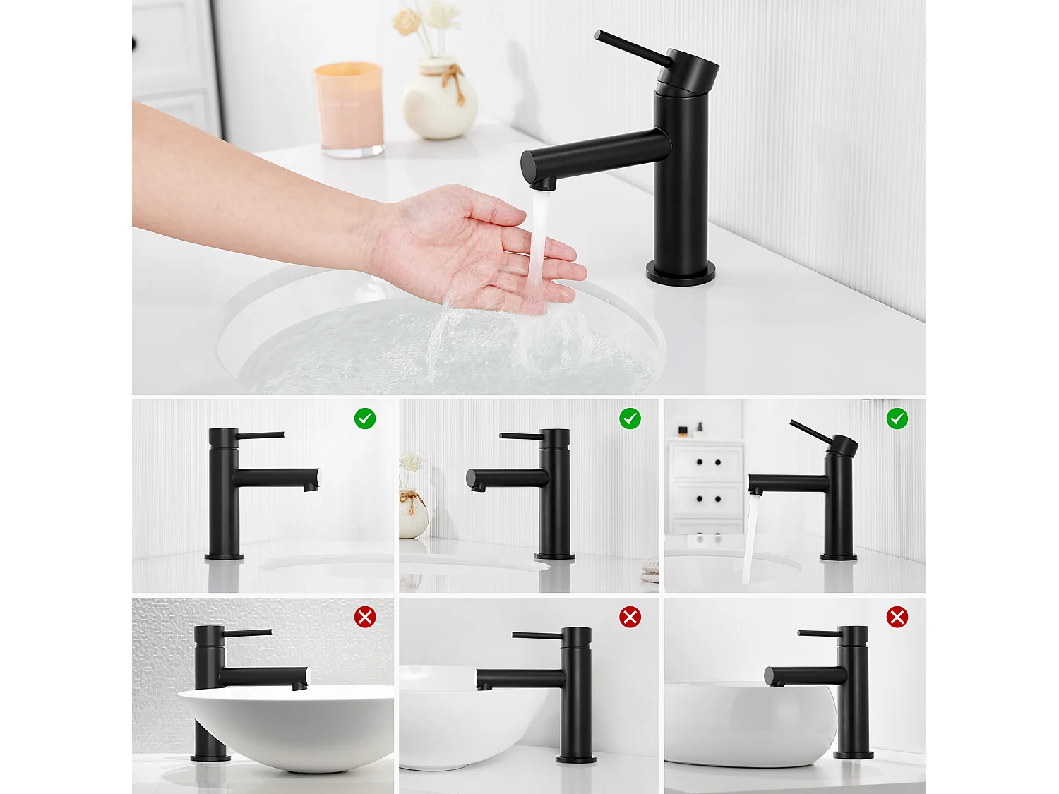 Cecipa max 2-teiliger schwarzer Waschtischhahn, Badezimmer-Waschbeckenhahn, Badezimmer-Waschbecken-Mischbatterie, Kalt- und Warmwasser, EU-Modell