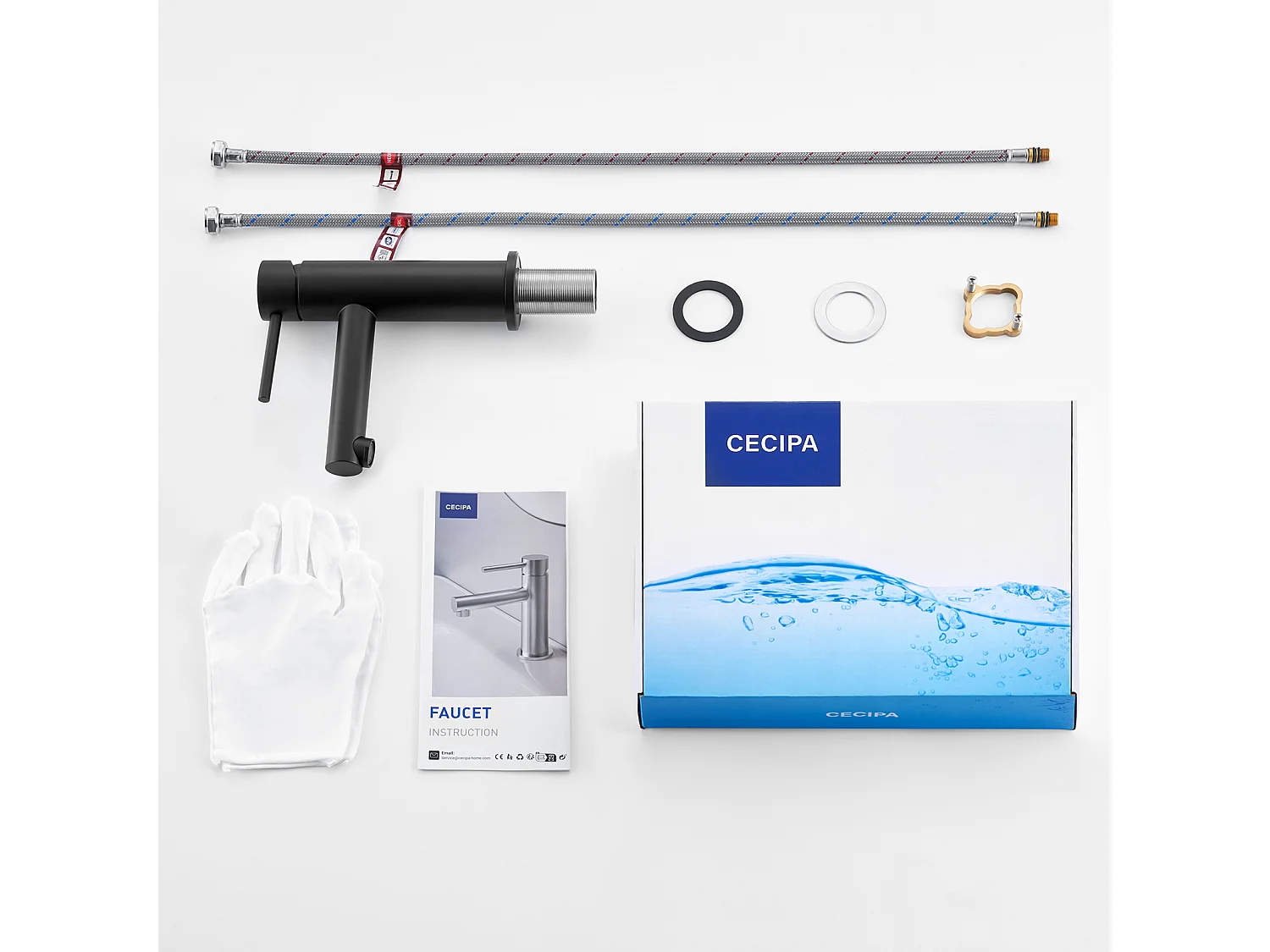 Cecipa max 2-teiliger schwarzer Waschtischhahn, Badezimmer-Waschbeckenhahn, Badezimmer-Waschbecken-Mischbatterie, Kalt- und Warmwasser, EU-Modell