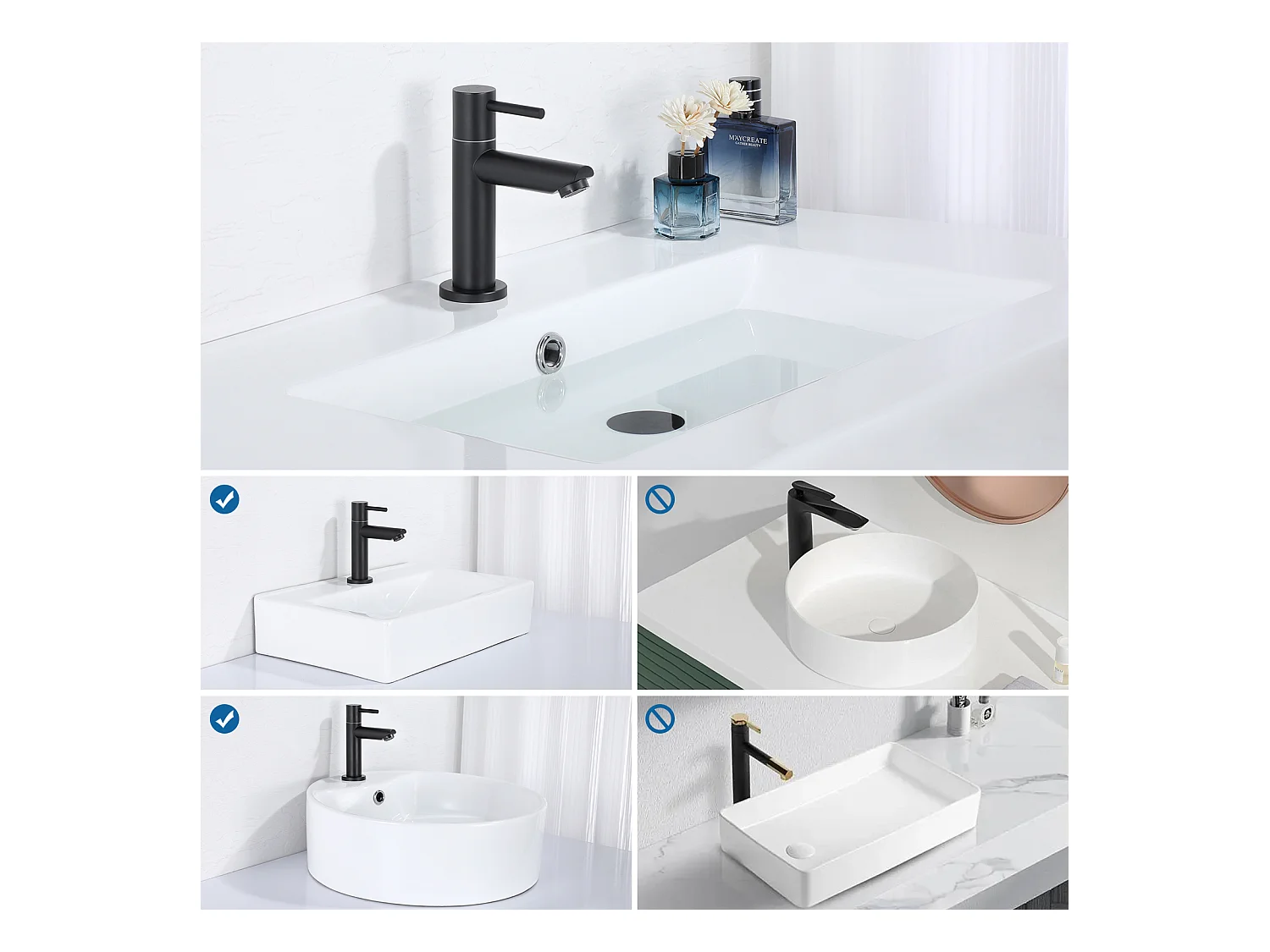 Cecipa max Grifo para Lavabo, Grifo para Agua fría, Grifo para Lavabo Negro, con aireador reemplazable, Modelo UE