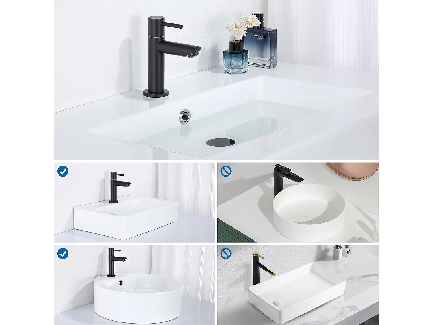 Cecipa max Grifo para Lavabo, Grifo para Agua fría, Grifo para Lavabo Negro, con aireador reemplazable, Modelo UE