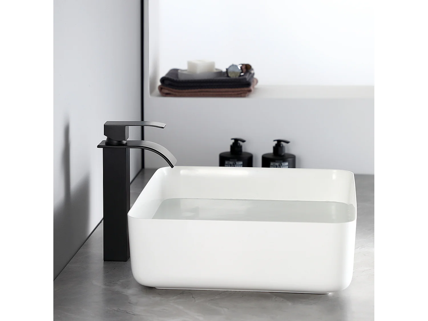 2PCS!!! Cecipa max Grifo para lavabo en cascada negro, grifo monomando para lavabo sobre encimera para baño, mezclador para lavabo de diseño moderno, modelo UE