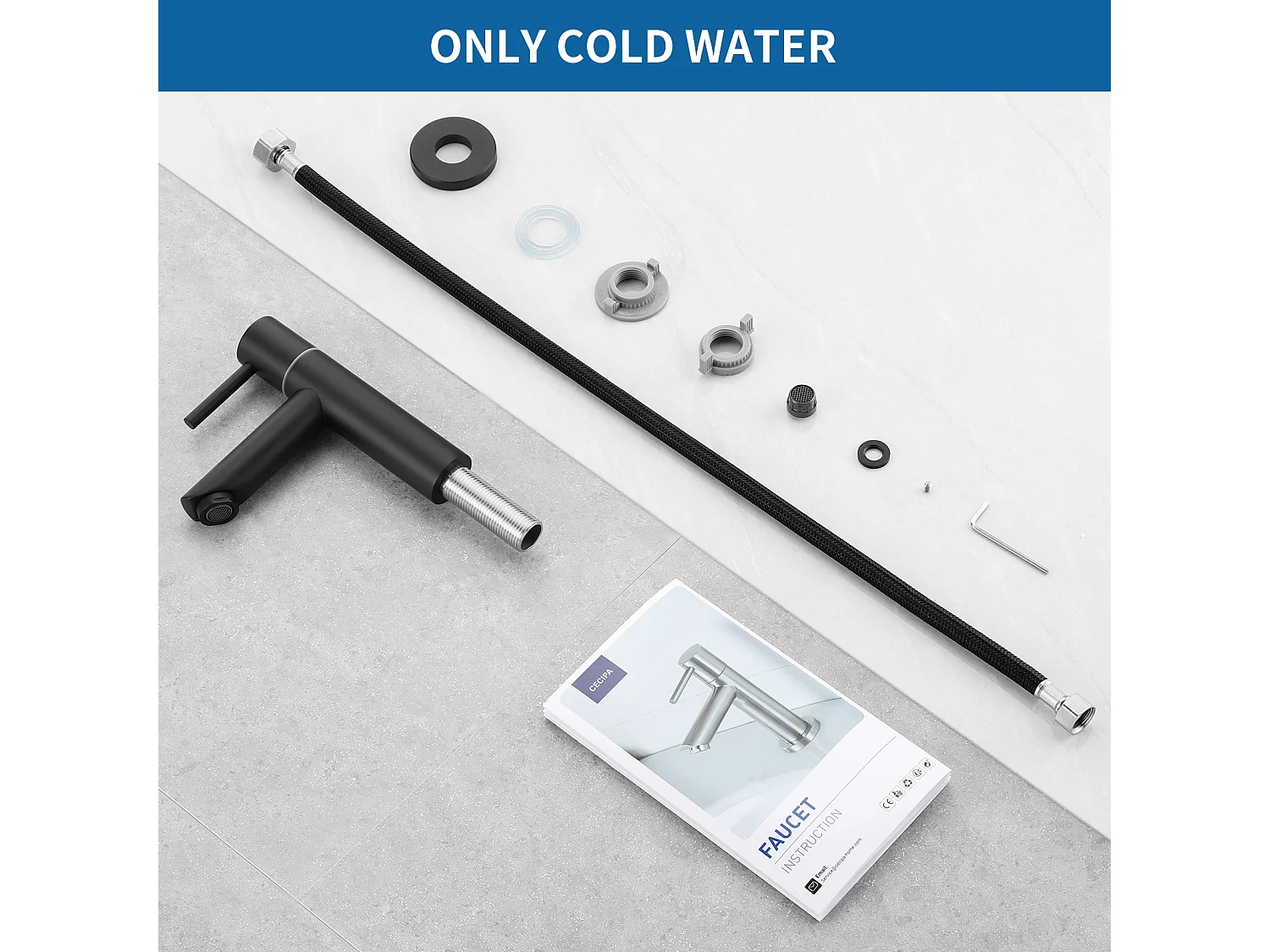 Cecipa max 2PCS Robinet de Lavabo NOIR Robinet pour Salle de Bain Robinet de Lavabo avec Bec Robinet Seulemtent pour l'Eau Froide,EU Modèle