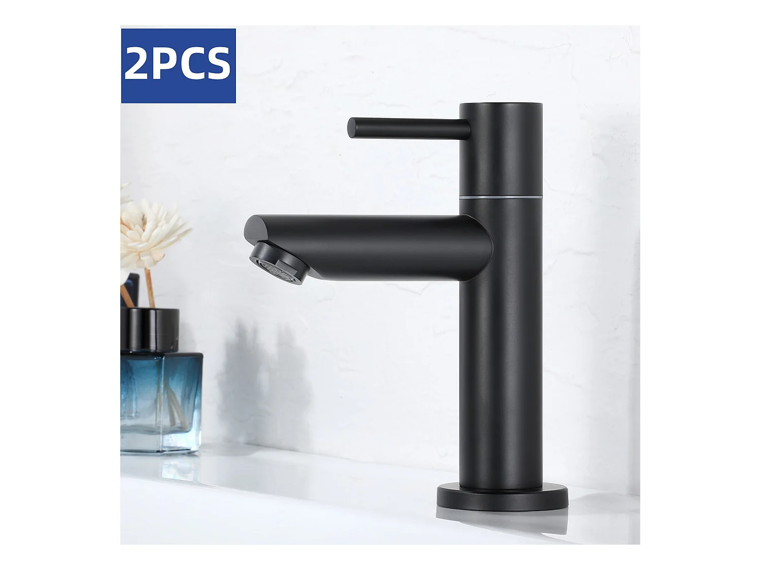 Cecipa max 2 UNIDS NEGRO Grifo de Lavabo Grifo de Baño Grifo de Lavabo con Caño Grifo Solo de Agua Fría, Modelo UE