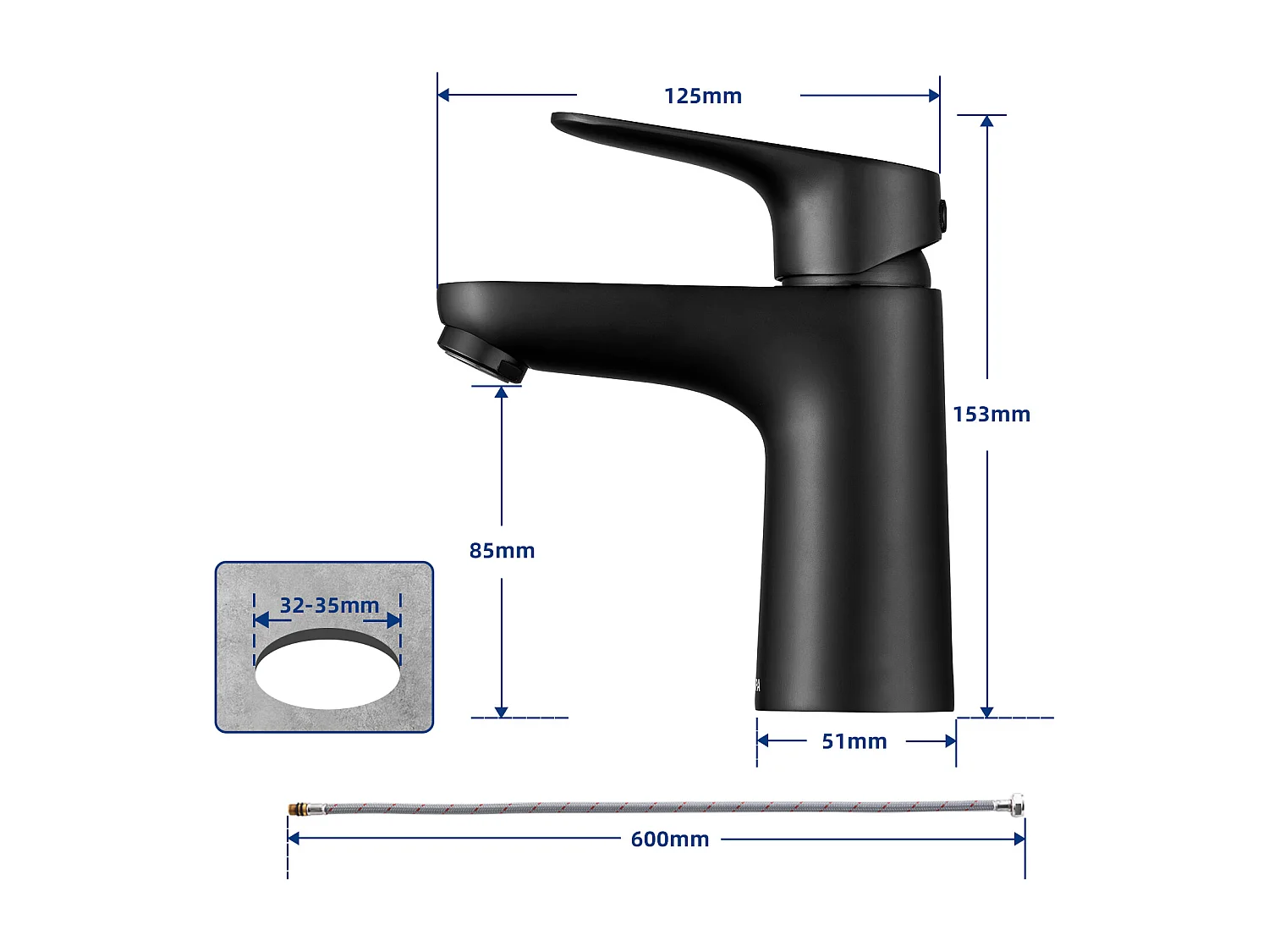 Cecipa max Robinet de Lavabo Noir Pour Salle de Bain, Robinet de Lavabo économie d'eau, Mitigeur de Lavabo à Poignée Unique,EU Modèle