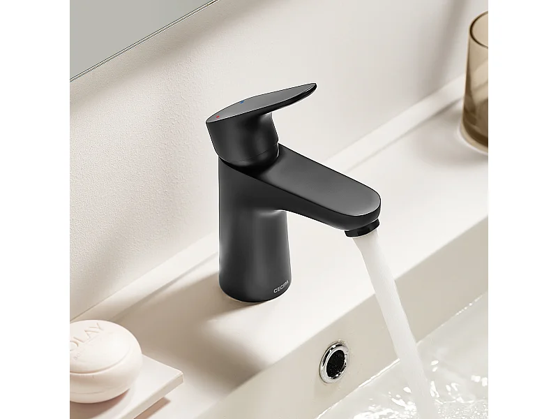 Cecipa max Grifo para lavabo de baño negro, grifo para lavabo con ahorro de agua, mezclador monomando para lavabo, modelo UE