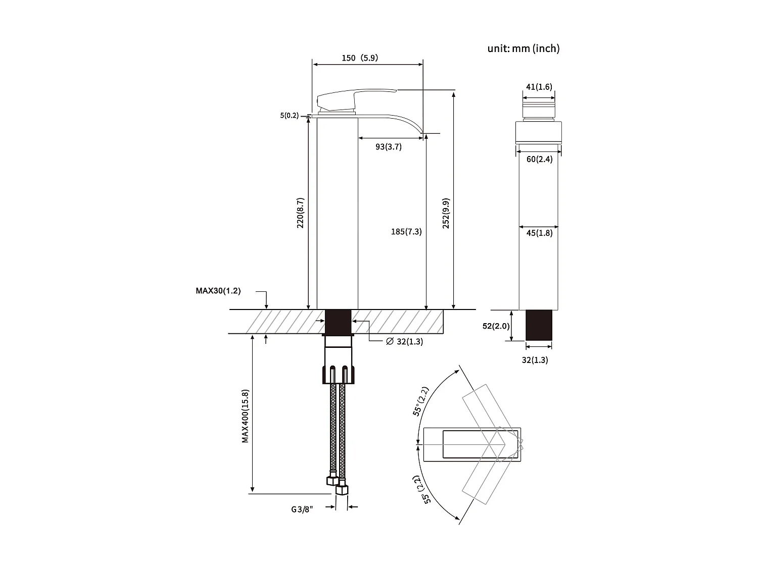 Cecipa max Rubinetto per lavabo a cascata nero, rubinetto per lavabo da appoggio monocomando per bagno, miscelatore per lavabo dal design moderno, modello UE