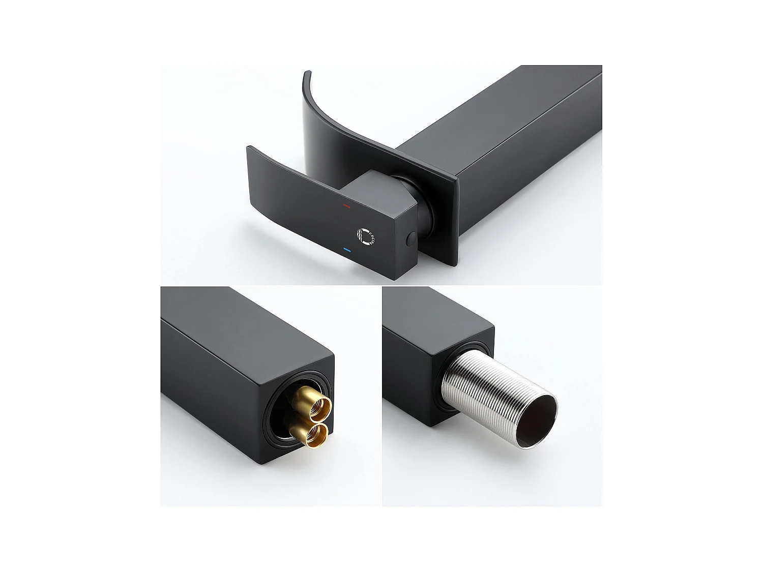 Cecipa max Mezclador de lavabo en cascada negro y grifo de lavabo Grifo de lavabo de acero inoxidable Caño alto cuadrado, modelo UE