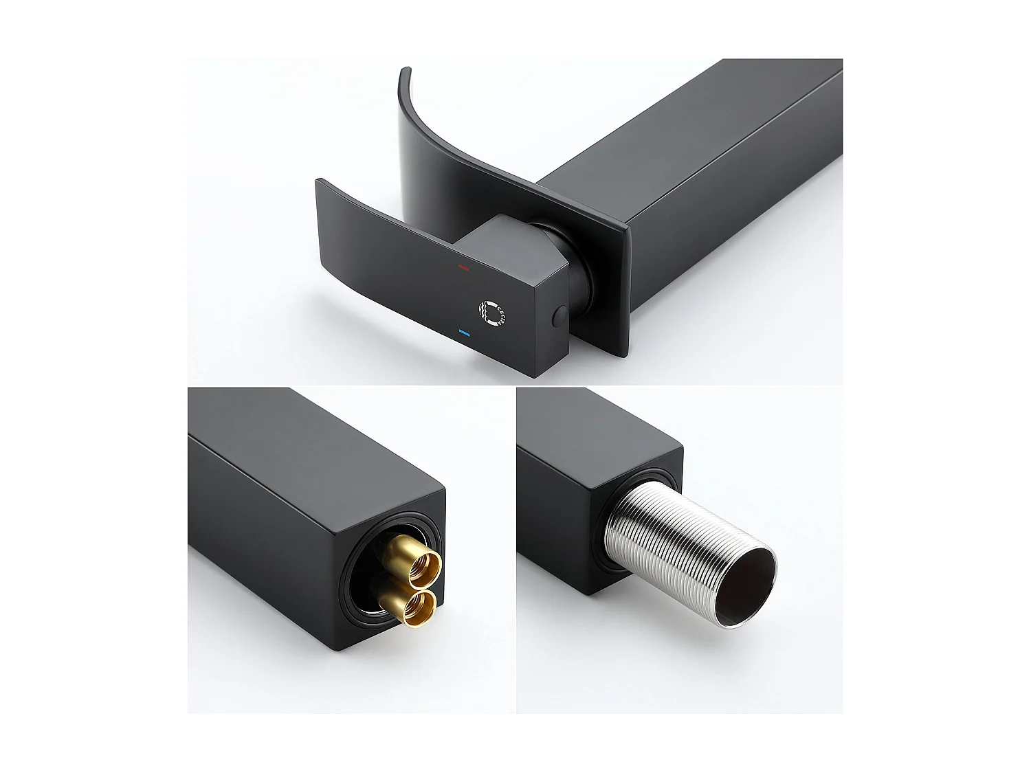 Cecipa max Mezclador de lavabo en cascada negro y grifo de lavabo Grifo de lavabo de acero inoxidable Caño alto cuadrado, modelo UE