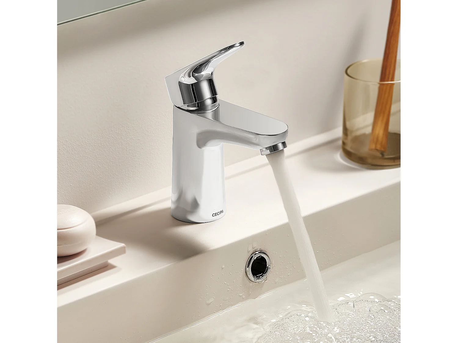 Cecipa max badkamerkraan, chroom ééngreepsmengkraan, badkamerkraan, wastafelkraan met uitloophoogte 85 mm, EU-model