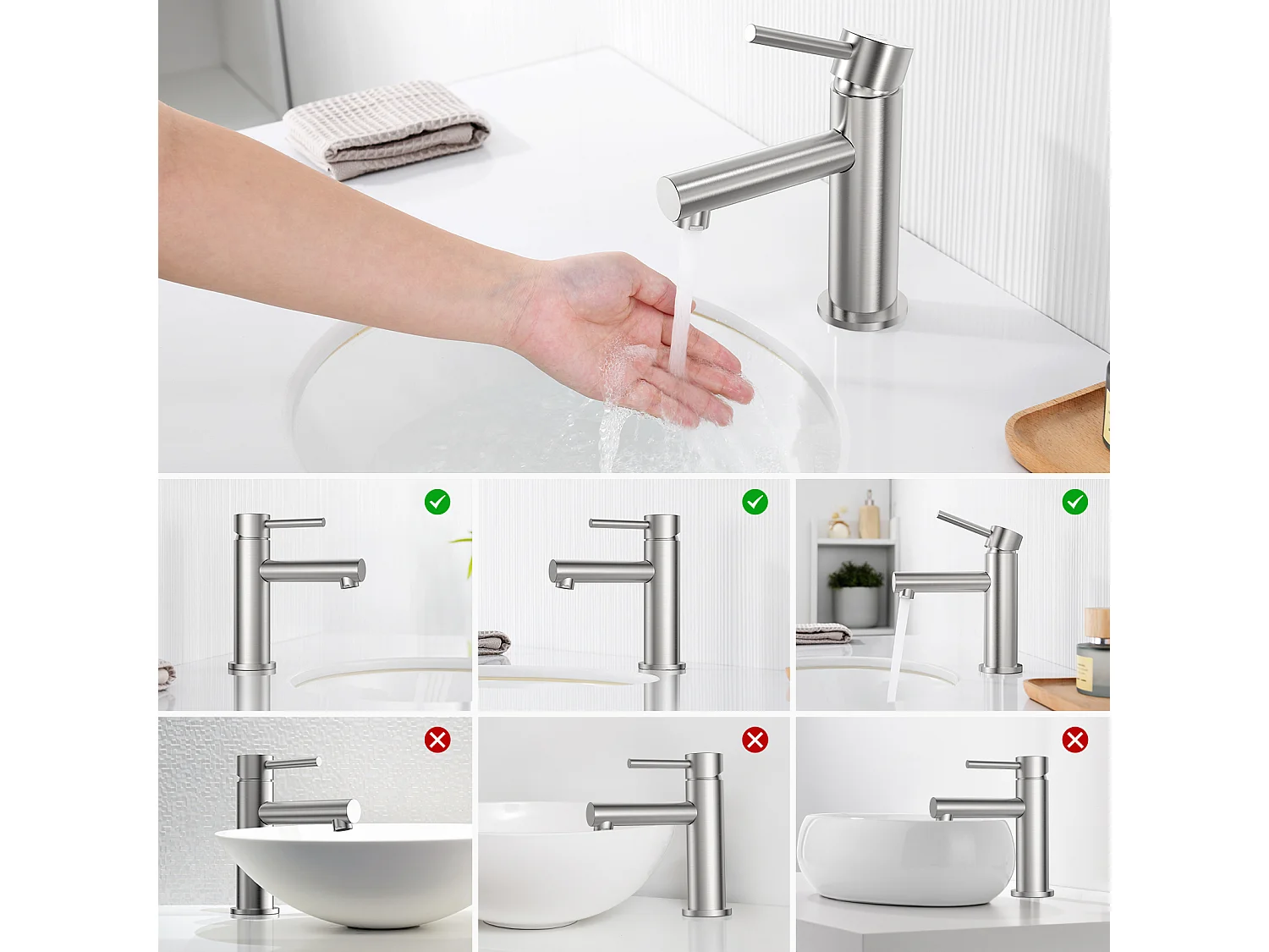 Cecipa max 2 uds grifo de lavabo cepillado, mezclador de lavabo de baño, grifo de lavabo de agua fría y caliente, modelo UE