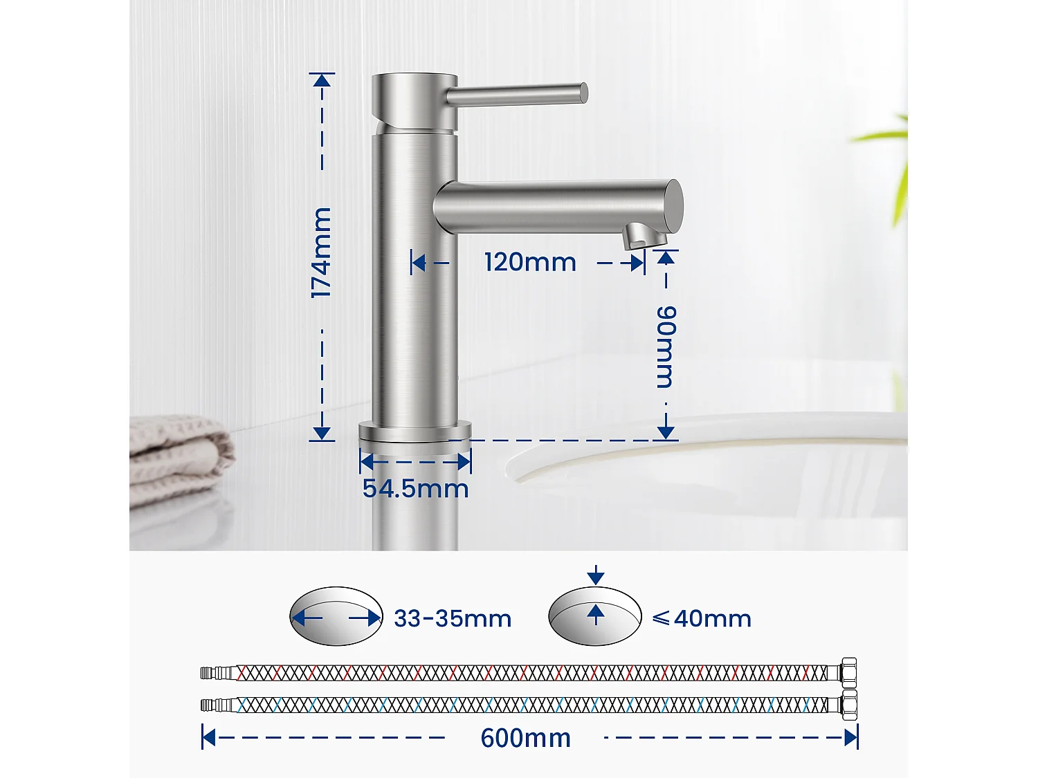 Cecipa max 2PCS geborstelde wastafelkraan, wastafelmengkraan, koud en warm water wastafelkraan, EU-model