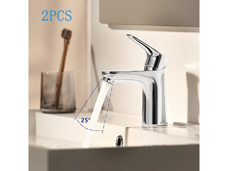 Cecipa max Grifo Mezclador de Baño Cromado 2PCS, Grifo de Baño, Grifo de Lavabo con Caño Altura 85mm, Ahorro de Agua, Modelo UE