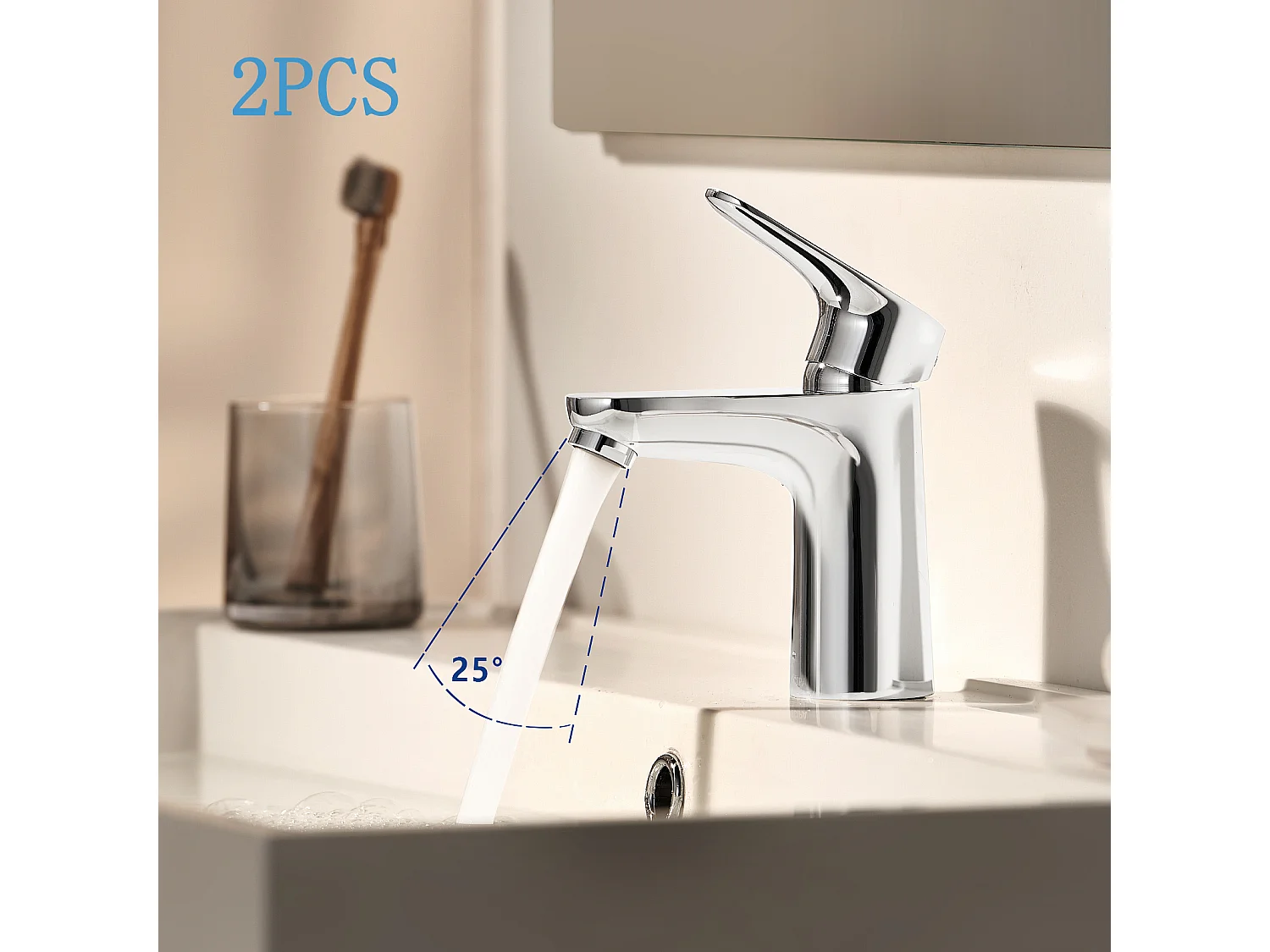 Cecipa max 2PCS chroom badkamermengkraan, badkamerkraan, wastafelkraan met uitloop hoogte 85 mm, waterbesparend, EU-model