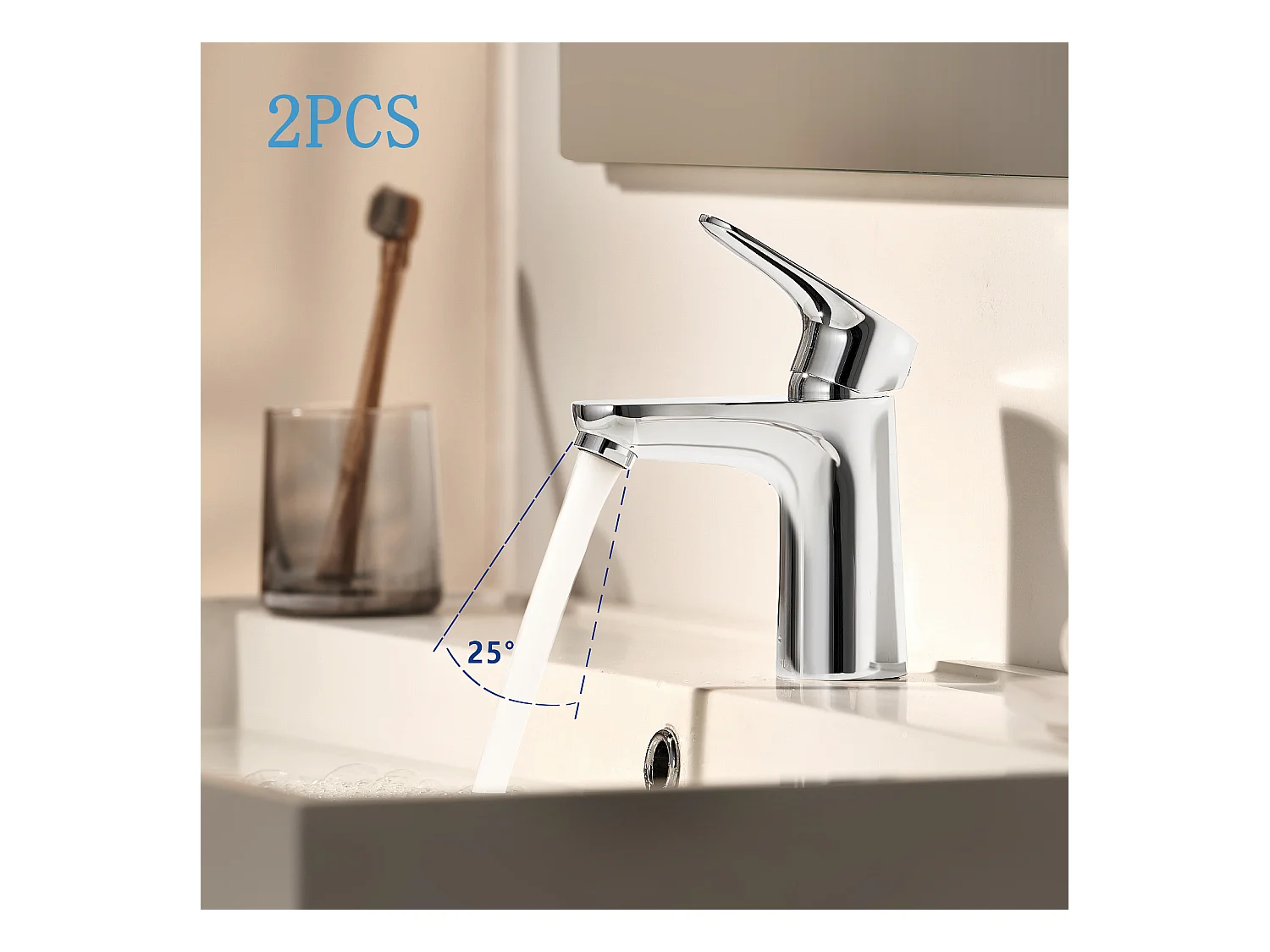 Cecipa max Grifo Mezclador de Baño Cromado 2PCS, Grifo de Baño, Grifo de Lavabo con Caño Altura 85mm, Ahorro de Agua, Modelo UE