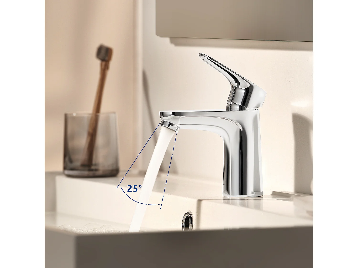 Cecipa max 2PCS chroom badkamermengkraan, badkamerkraan, wastafelkraan met uitloop hoogte 85 mm, waterbesparend, EU-model