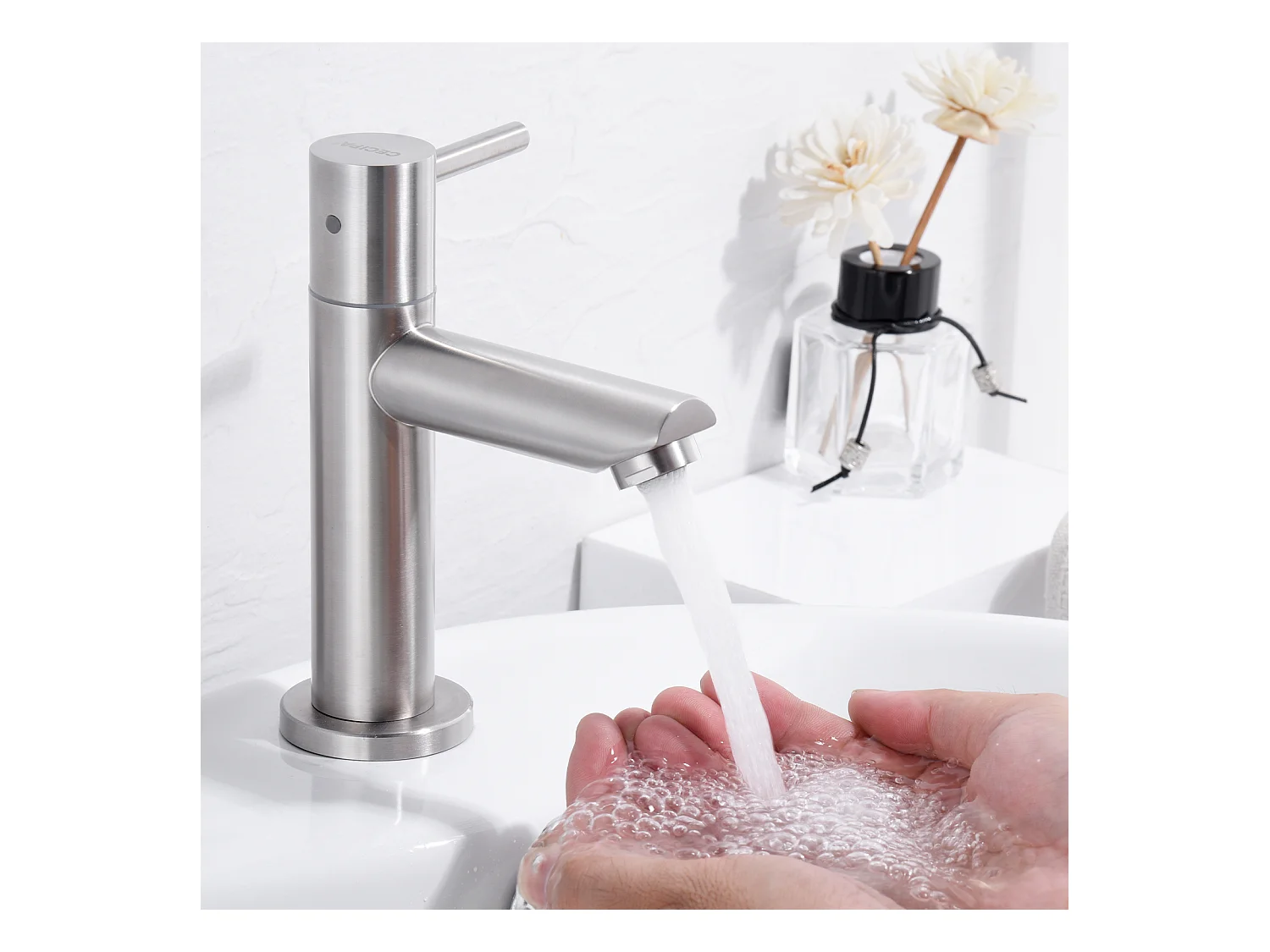 Cecipa max Robinet de lave-main Robinet de Froide Robinet de lavabo Brossé, Robinet de Lavabo d'eau Froide, Avec Aérateur Remplaçable,EU Modèle