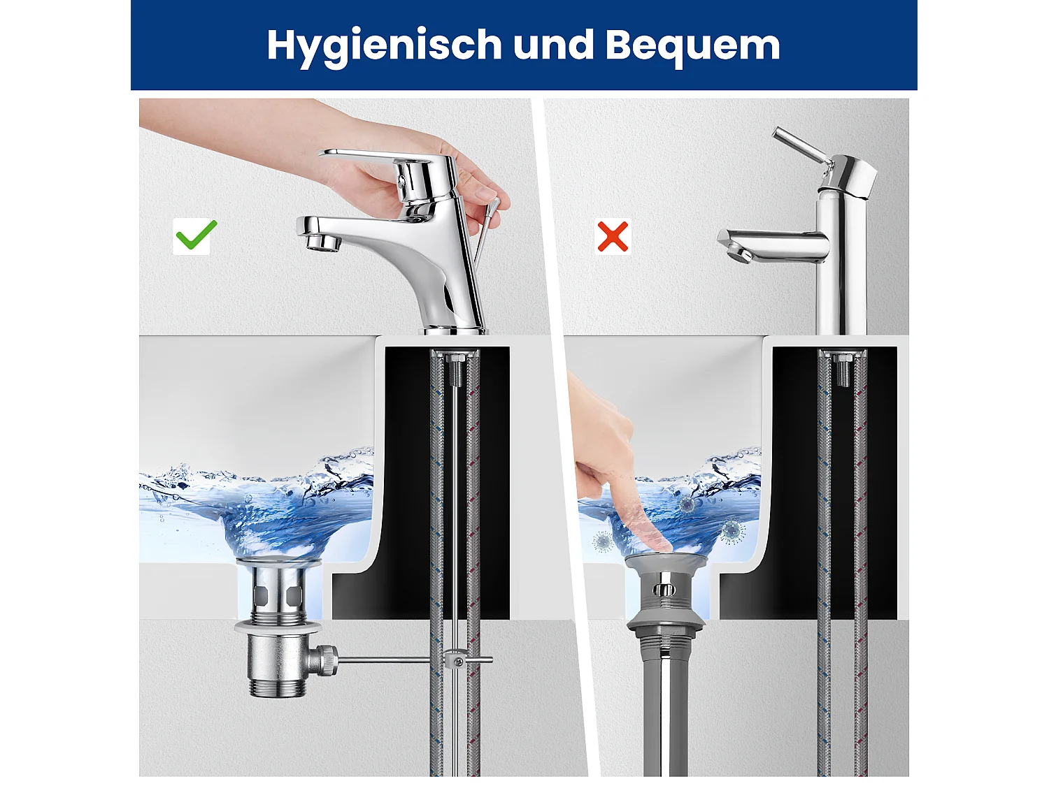 Cecipa max Grifo de Baño con Tirador, Grifo Mezclador para Lavabo con Juego de Desagüe, Grifo para Lavabo con Caño Altura 57mm, Modelo UE