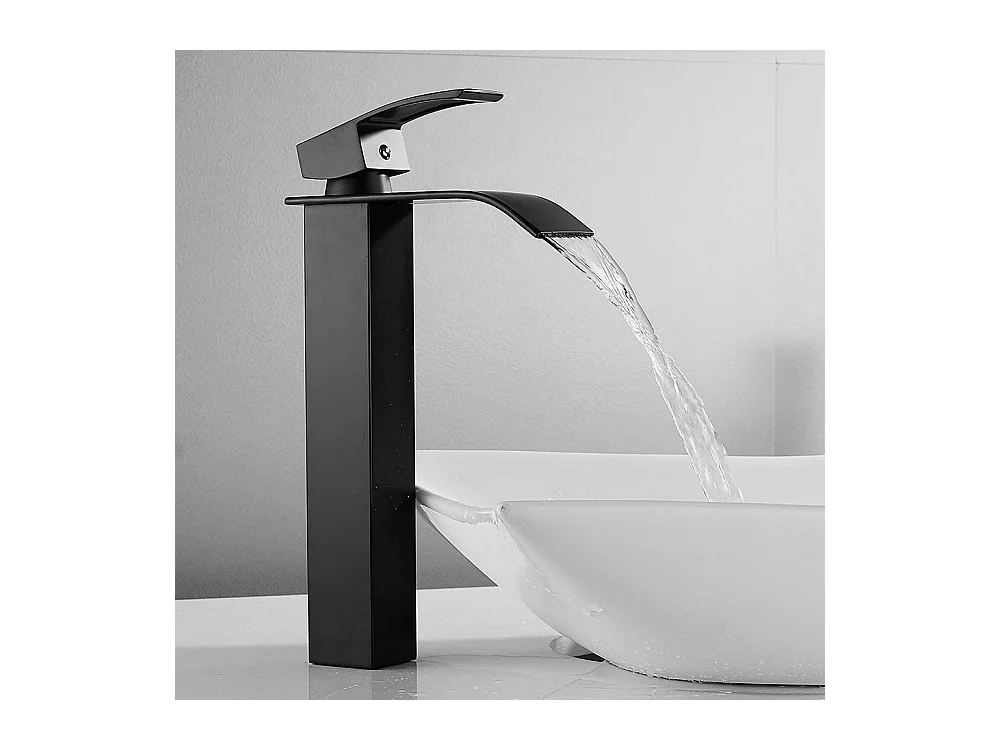 Cecipa max Robinet Cascade avec Haut Bec Mitigeur Lavabo Haut Mono-trou Robinetterie Lave-mains avec Levier Unique en Cuivre,EU Modèle