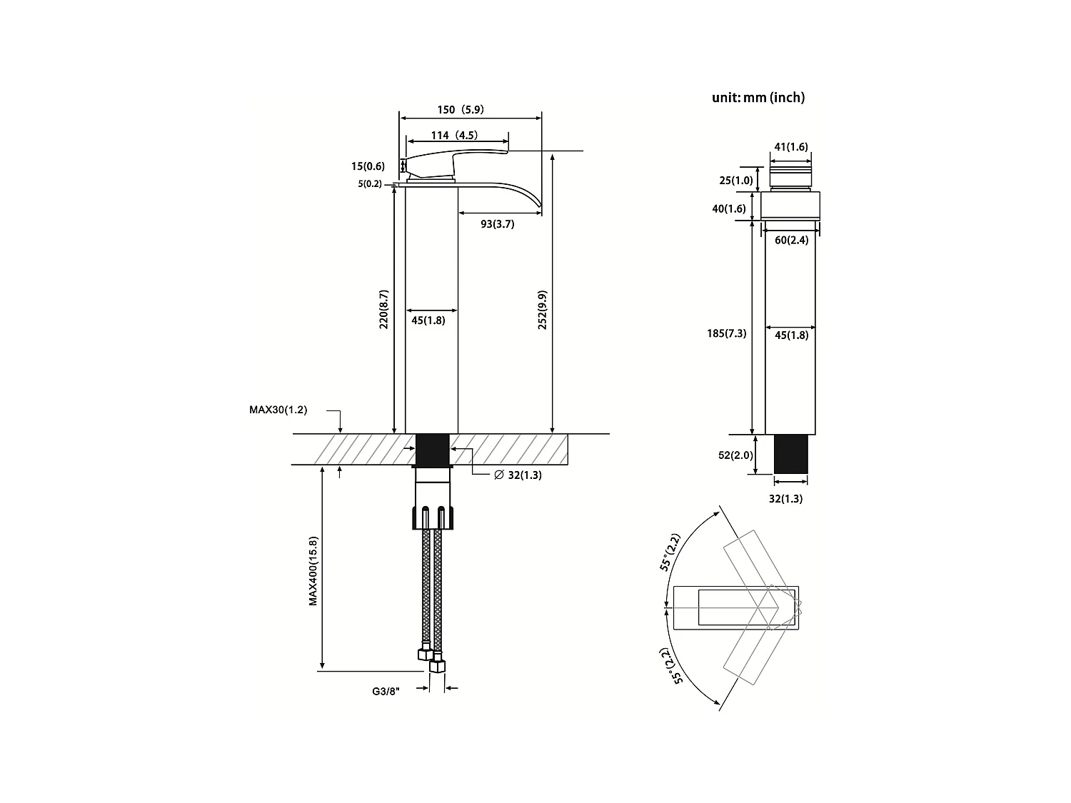 Cecipa max Rubinetto a Cascata con Bocca Alta Miscelatore Monocomando Lavabo Alto Rubinetto Lavabo Monoforo con Comando Monocomando in Rame, Modello EU