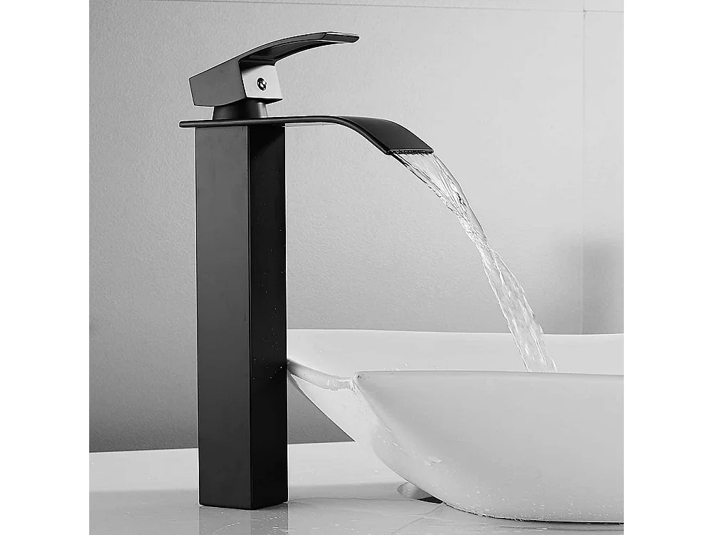 Cecipa max Robinet Cascade avec Haut Bec Mitigeur Lavabo Haut Mono-trou Robinetterie Lave-mains avec Levier Unique en Cuivre,EU Modèle