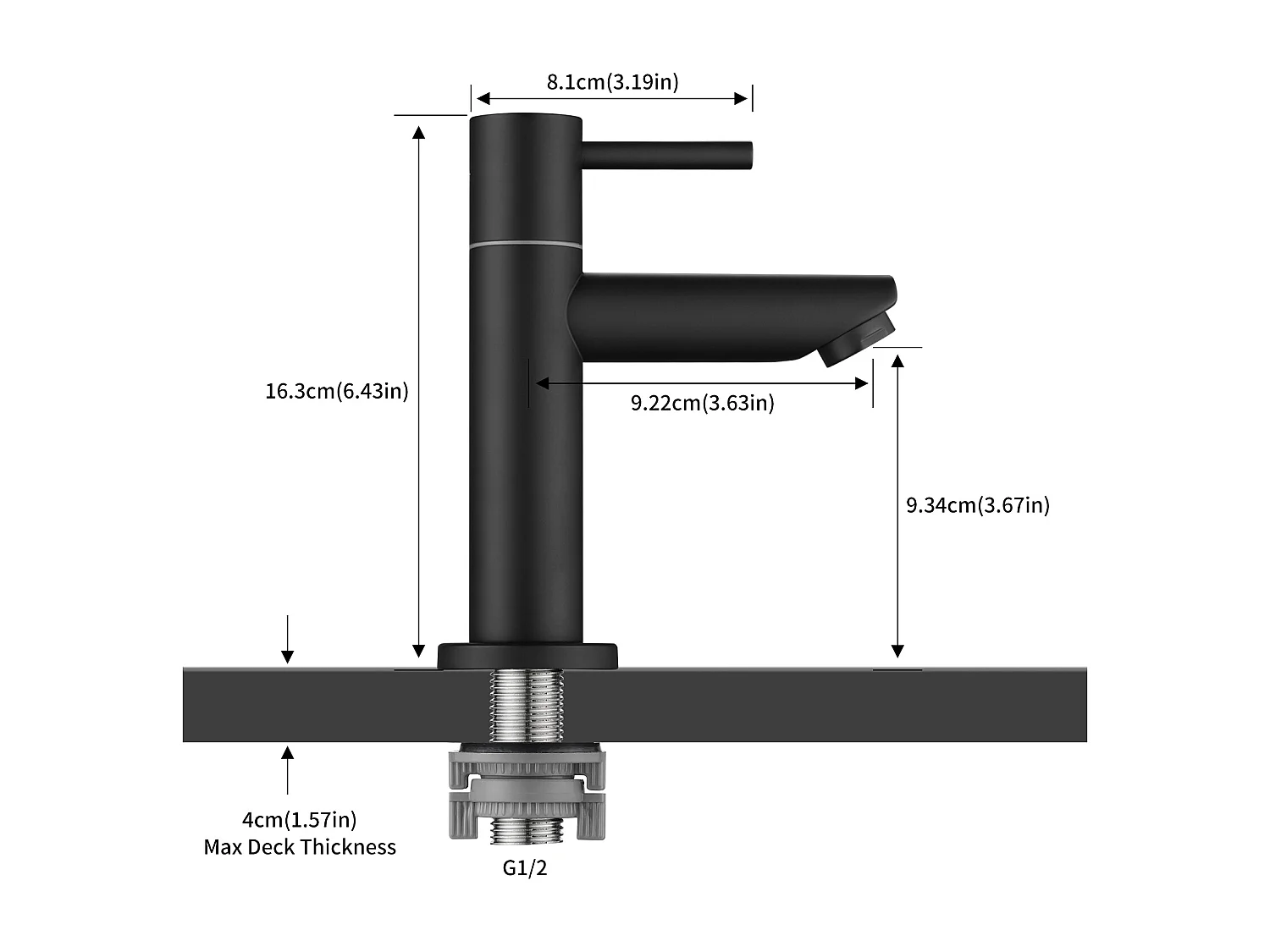 Cecipa max Rubinetto per lavabo nero Acqua fredda 93,4 mm Rubinetto per bagno Rubinetto per acqua fredda, Modello UE