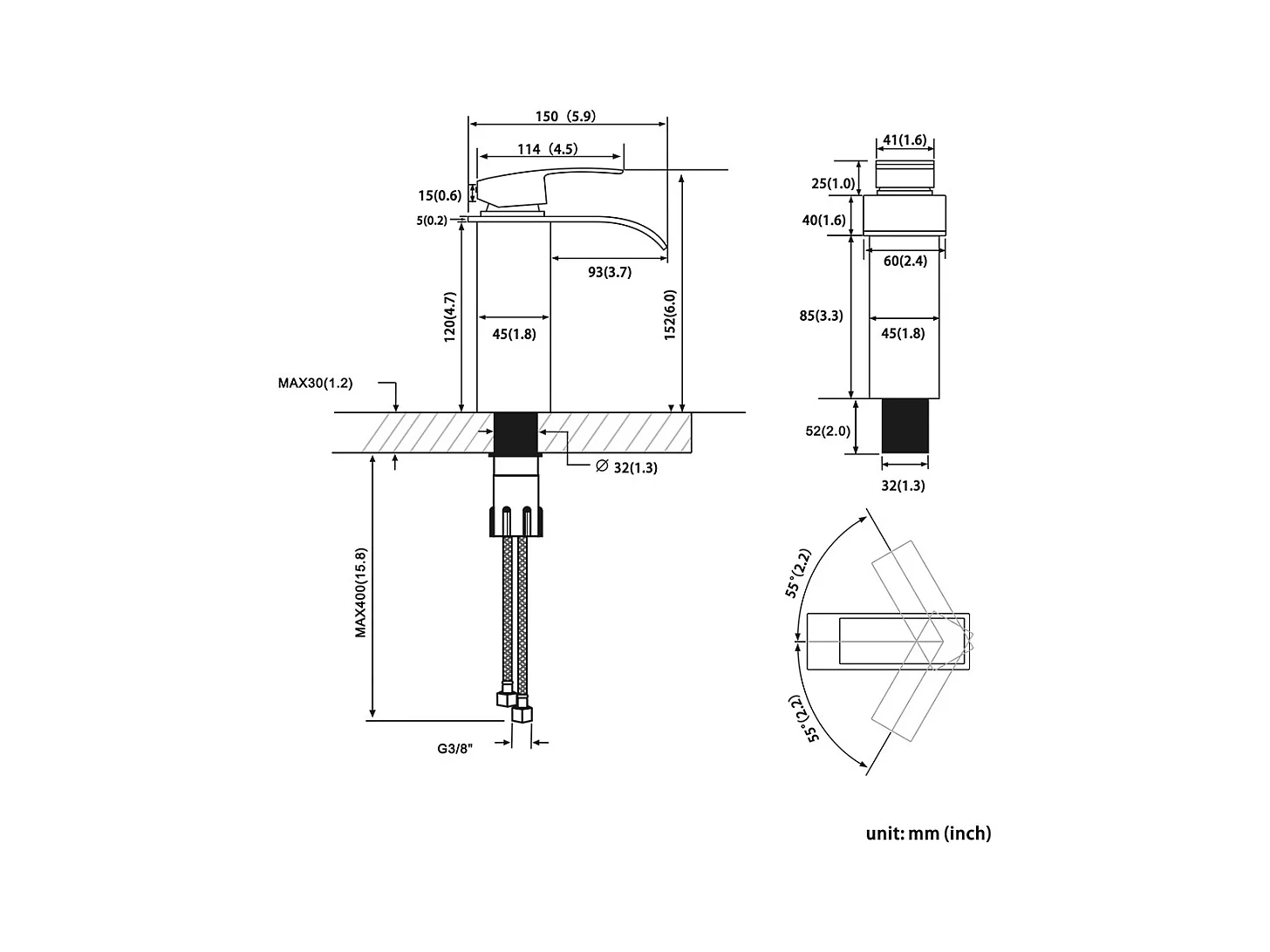 Rubinetto per lavabo a cascata Cecipa max, 2 pezzi, miscelatore per lavabo monocomando, acqua calda e fredda, cromato!,Modello UE