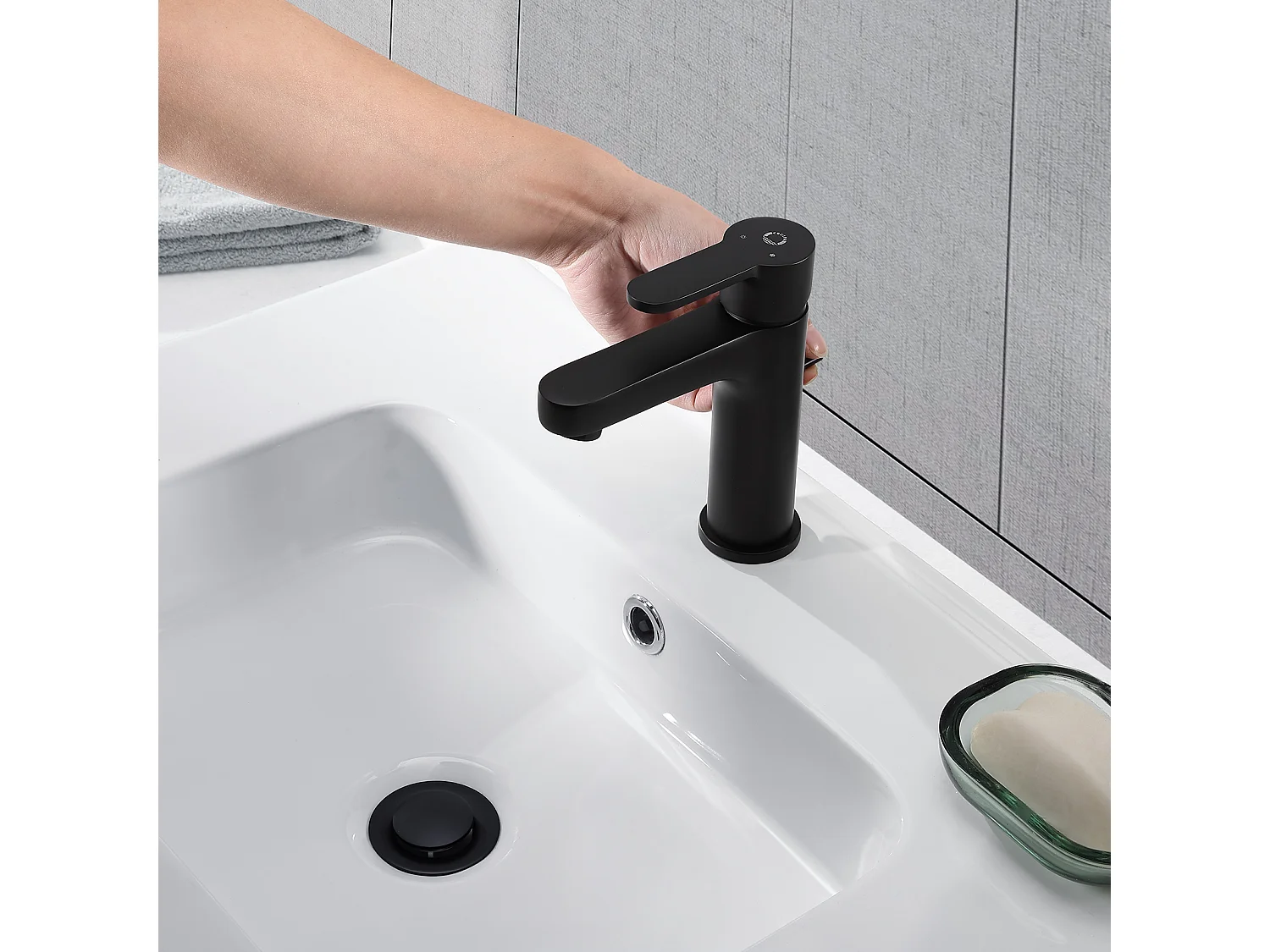 Cecipa max Robinet de Lavabo Noir, Robinet de Salle de Bain Noir Avec Vidange Automatique, Mitigeur de lavabo pour Salle de Bain,EU Modèle