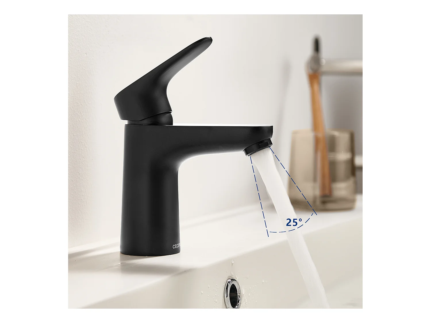 2 Stück Cecipa max schwarzer Waschbeckenhahn, wassersparender Waschtischhahn, Einhebel-Waschtischmischer, EU-Modell
