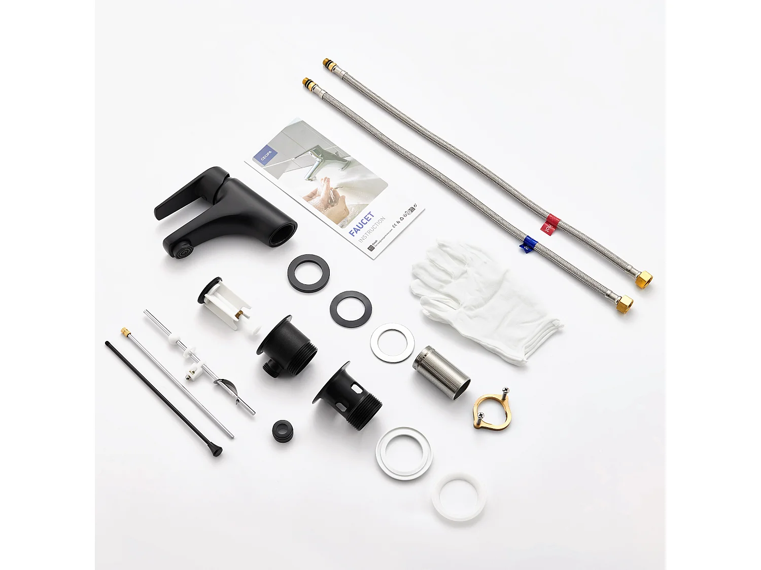 Cecipa max zwarte badkamerkraan, wastafelkraan met neertrekbare afvoerrand, messing wastafelmengkraan, EU-model