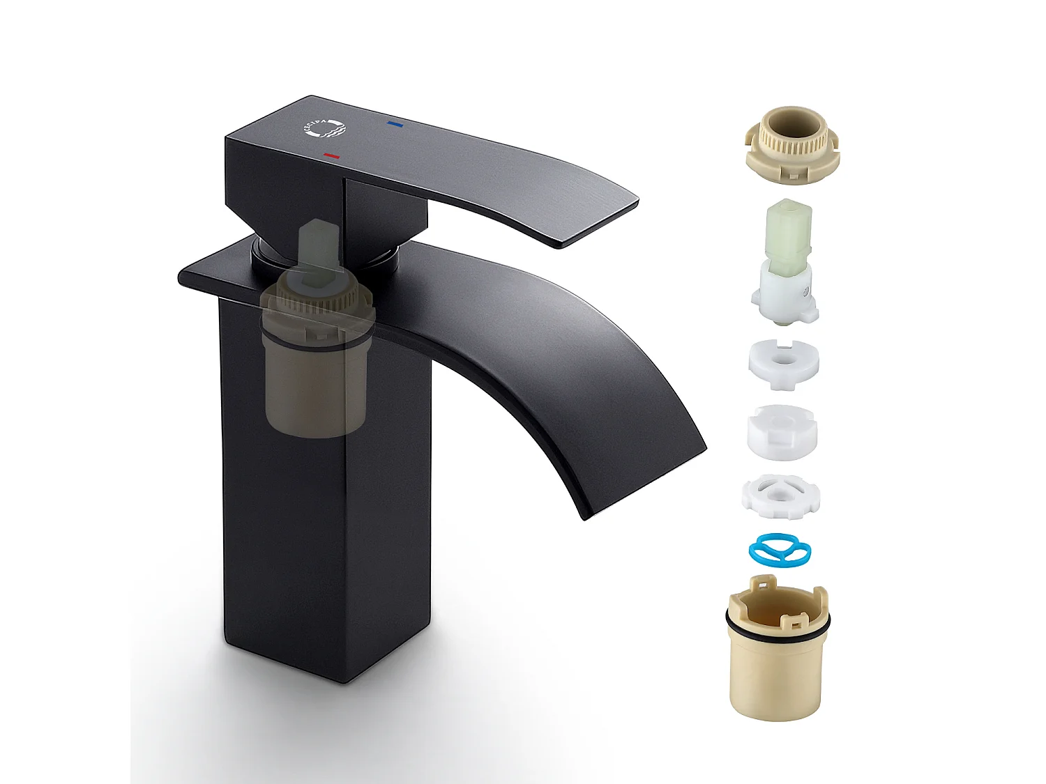 Cecipa max Grifo Mezclador de Latón para Lavabo en Cascada NEGRO para Baño Diseño Moderno, Modelo UE