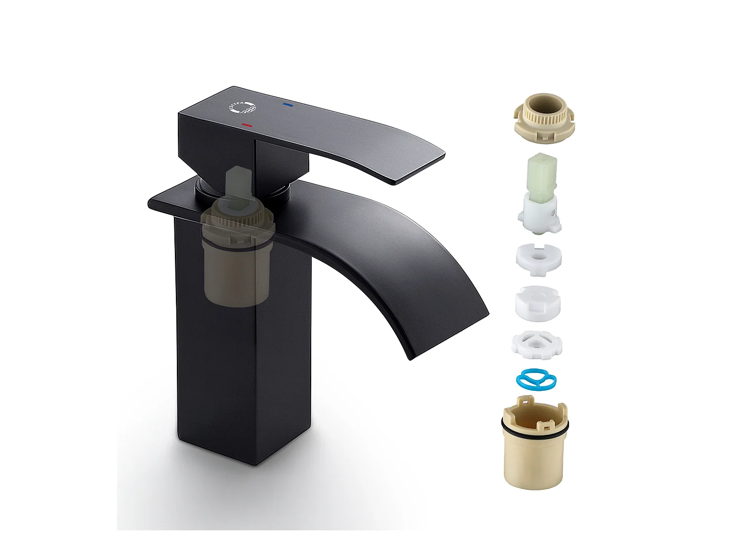 Cecipa max NOIR Robinet de Lavabo en Cascade Mitigeur en Laiton pour Salle de Bain Design Moderne,EU Modèle