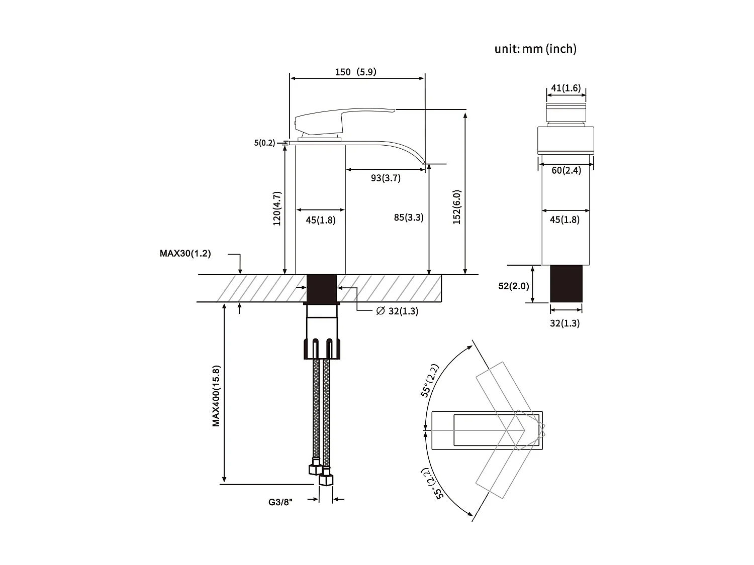 Cecipa max ZWART Waterval Wastafelkraan Messing Mengkraan voor Badkamer Modern Design,EU-model