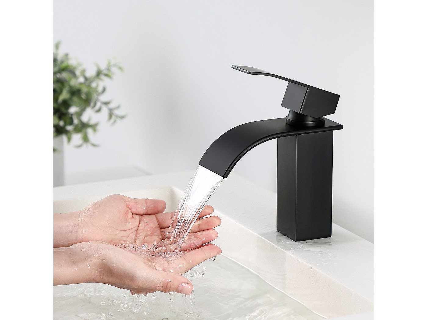 Rubinetto Da Bagno Nero Opaco Hoimpro A Cascata Con Scarico Pop-up - Acciaio Inox, Maniglia Singola, Foro Unico