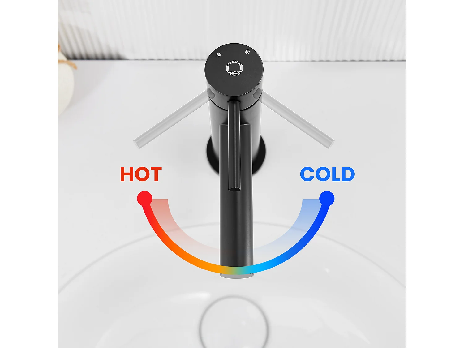 Cecipa max Schwarzer Waschbeckenhahn, Badezimmerwaschbeckenhahn, Badezimmerwaschbeckenmischbatterie, Kalt- und Warmwasser, EU-Modell