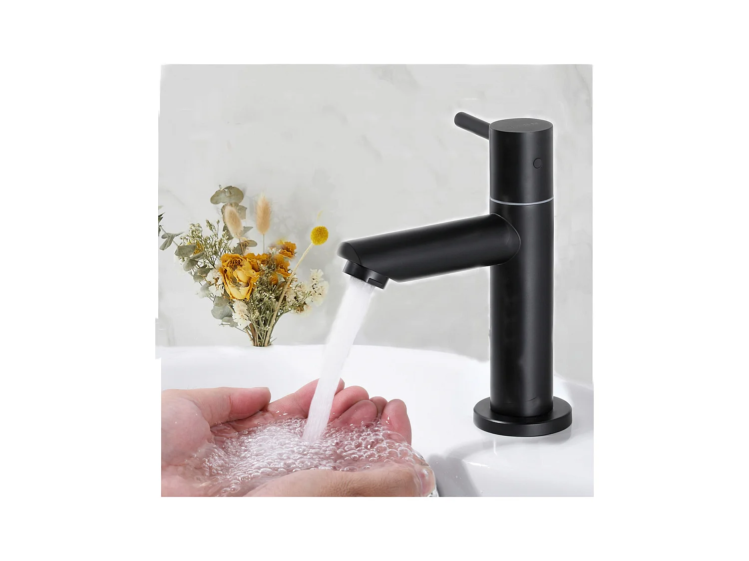 Cecipa max Robinet de Lavabo NOIR Robinet pour Salle de Bain Robinetterie de Lavabo avec Bec Robinet Seulemtent pour l'Eau Froide,EU Modèle