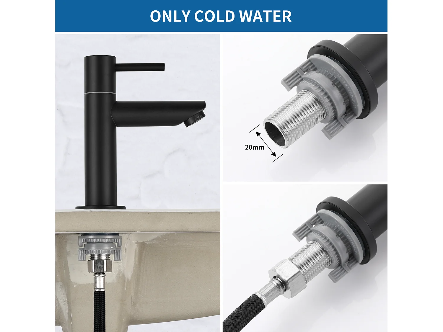 Cecipa max Robinet de Lavabo NOIR Robinet pour Salle de Bain Robinetterie de Lavabo avec Bec Robinet Seulemtent pour l'Eau Froide,EU Modèle