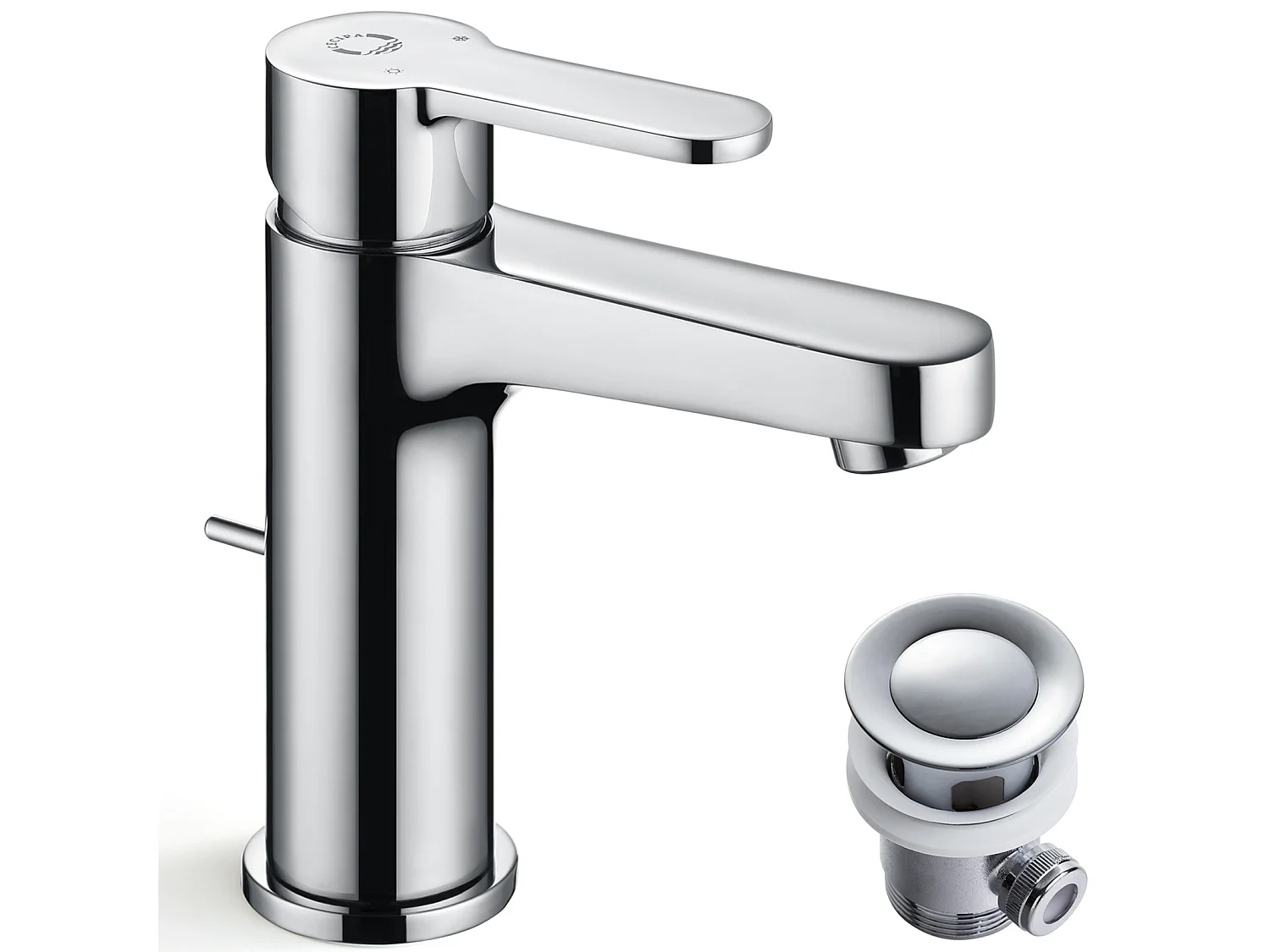Robinet de Lavabo Chrome, Robinet de Salle de Bain Avec Vidange Automatique, Mitigeur de lavabo pour Salle de Bain, EU Modèle