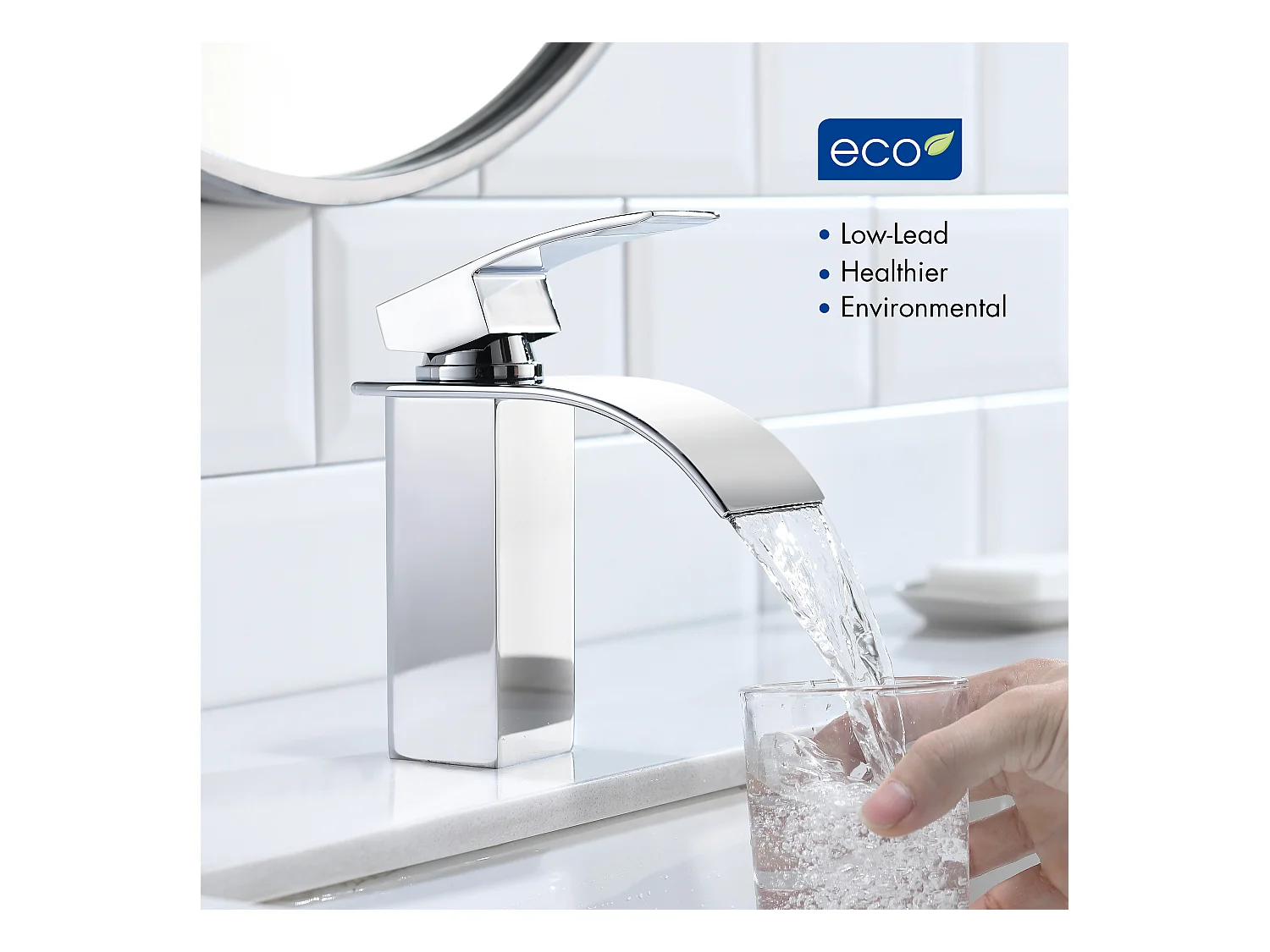 Cecipa max Wasserfall-Waschtischarmatur, Chrom und Spültischarmatur aus Edelstahl, quadratisch, EU-Modell