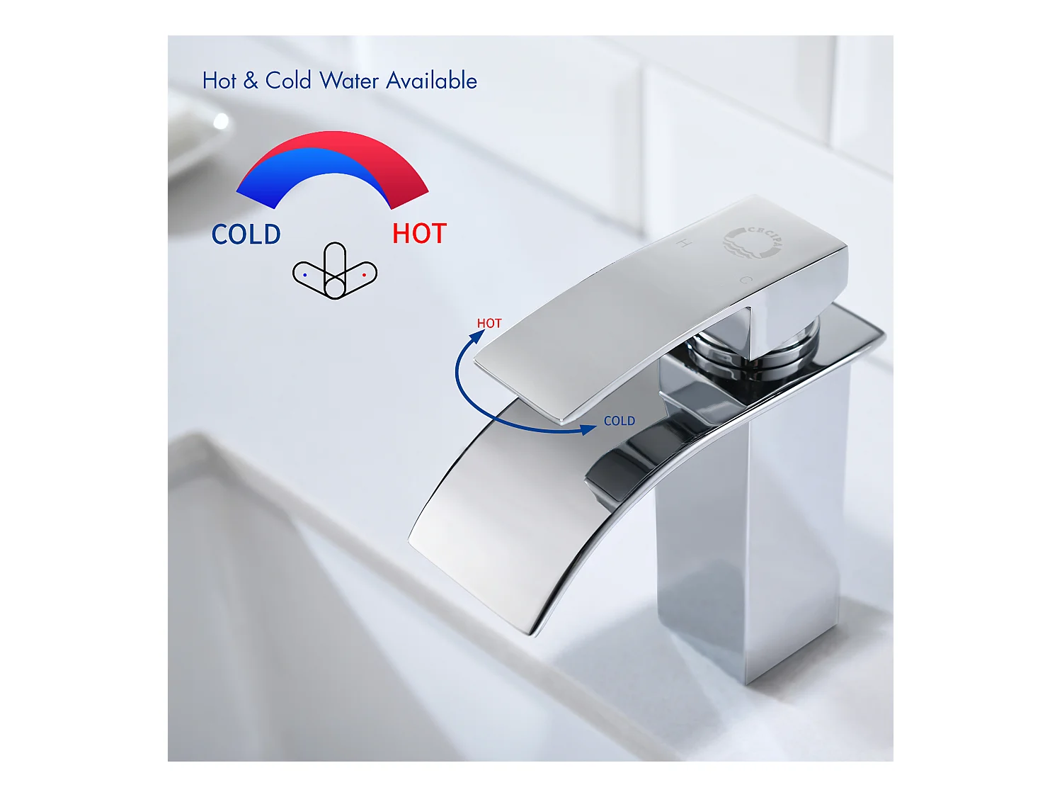 Cecipa max Mezclador de Lavabo en Cascada Cromado y Grifo para Lavabo Cuadrado de Acero Inoxidable, Modelo UE