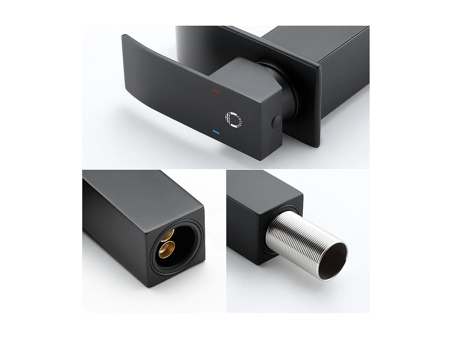 2PCS Cecipa max Robinet de Lavabo Cascade Noir, Robinet de Lavabo de Salle de Bains à Poignée Unique, Economie d'eau, Laiton Noir Mat,EU Modèle