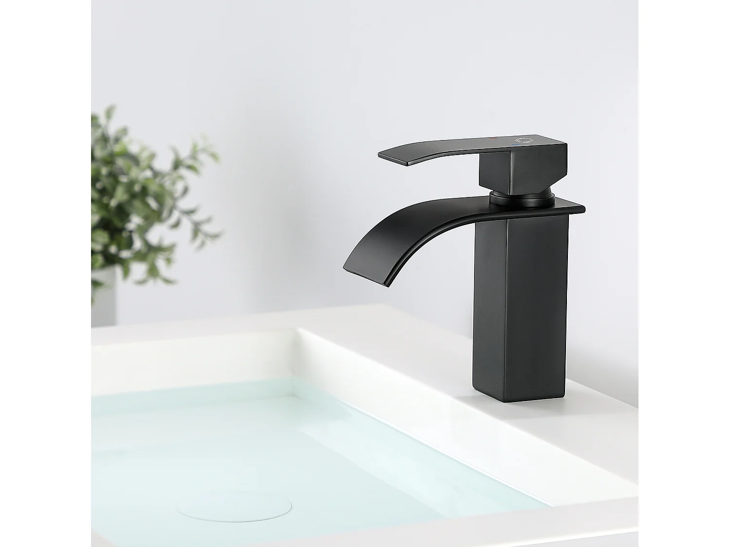 2PCS Cecipa max Robinet de Lavabo Cascade Noir, Robinet de Lavabo de Salle de Bains à Poignée Unique, Economie d'eau, Laiton Noir Mat,EU Modèle