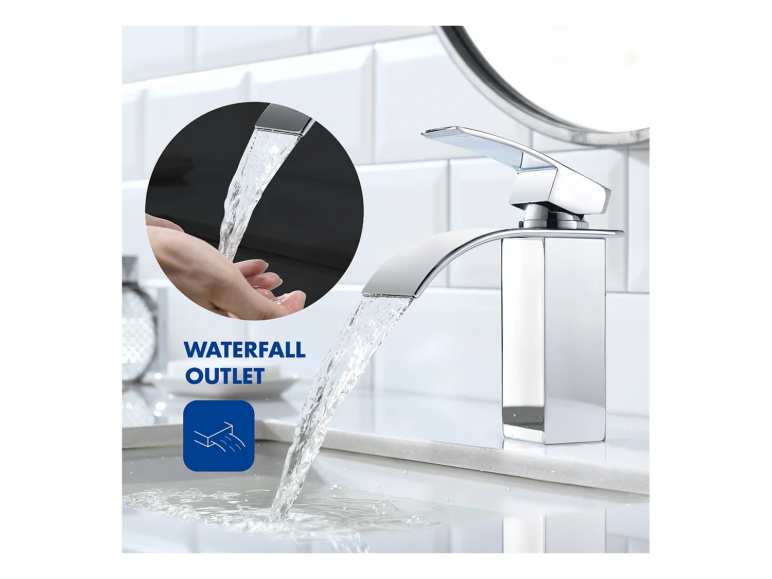 Cecipa max Grifo de baño Grifo de un Solo Orificio Mezclador de Lavabo en Cascada Grifo de Lavabo con Palanca única, Modelo UE