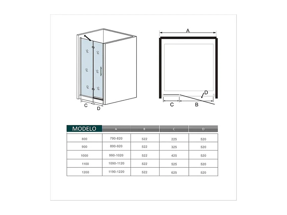 AICA Mampara de Ducha Frontal Abatible Perfil Cromado Vidrio Antical 6mm (790-820)x1900mm